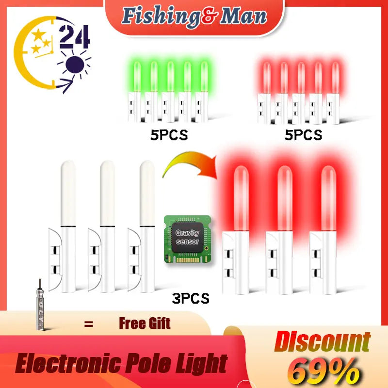 3PCS/5PCS Set Electronic Night Fishing Rod Light Gravity Sensing Explosion Flash New High Sensitivity Waterproof Sea Rod Light