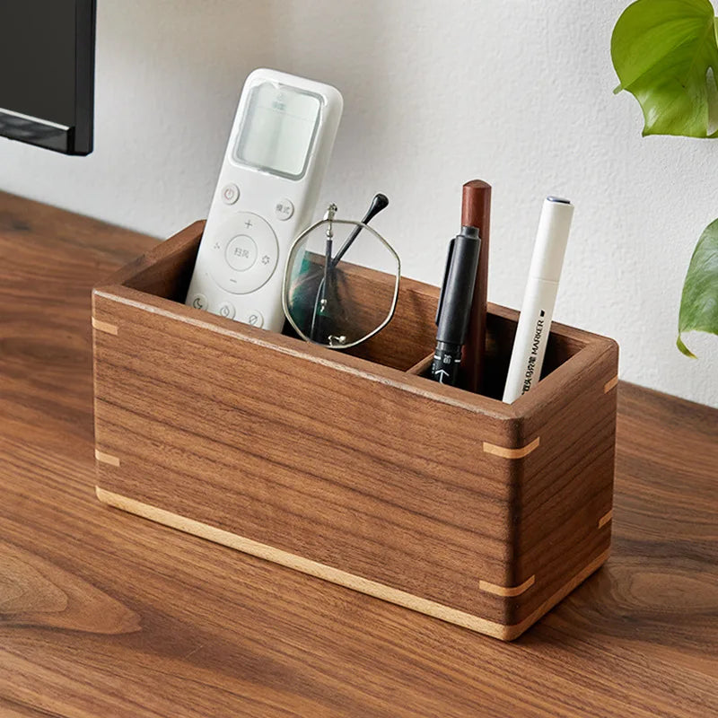 Office Home Desktop Organizer Black Walnut Ebony Wooden Storage Box Multi Compartment Remote Control Stationeries Pen Holder