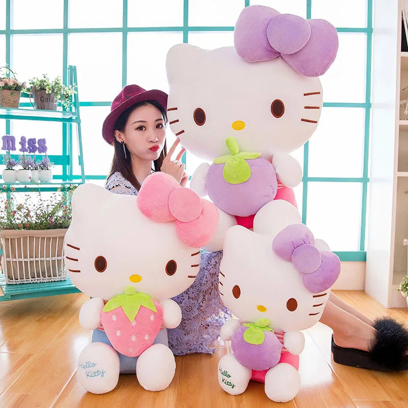 Cute Kawaii Hello Kitty Plush Dolls With Strawberry Cat Stuffed Soft Toys Cushion Sofa Pillow Birthday Gift Room Decor 30-70cm