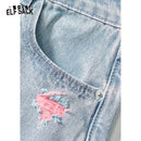 ELFSACK 2025 Summer New Arrivals Broken Hole Casual Wide Leg Loose Denim Pants For Women