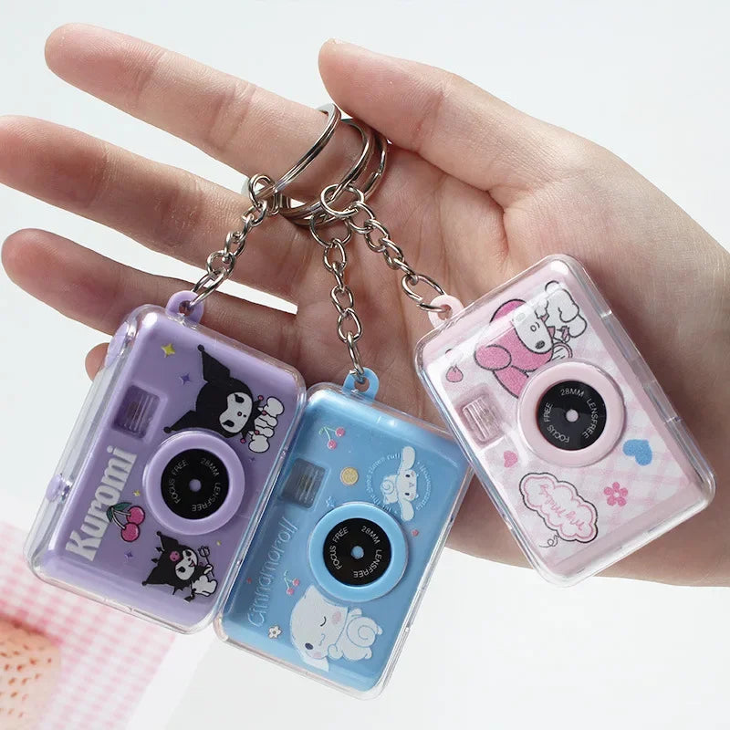 Sanrio Kawaii Keychain Cute Cartoon My Melody Kuromi Cinnamoroll Key Ring Camera Pendant LED Lighting Ornaments Jewelry Gifts