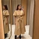 The Overcast Line | Belted Trench Midi Dress with Cape Overlay