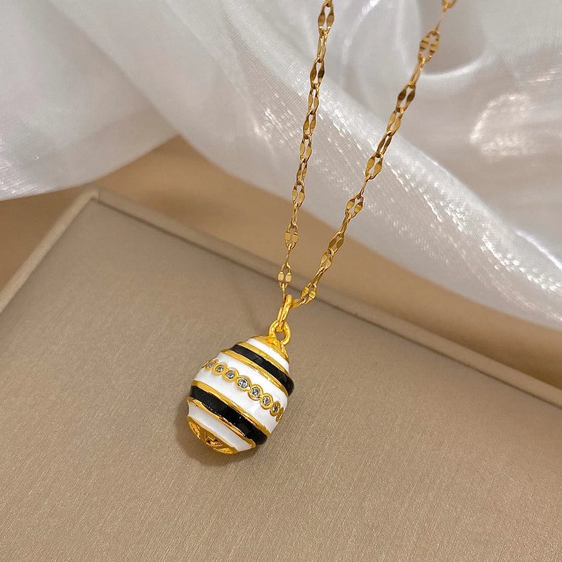 Greatera Colorful Enamel Easter Egg Pendant Necklaces for Women Guilloche Locket Egg Gold Plated Chain Necklaces Party Jewelry