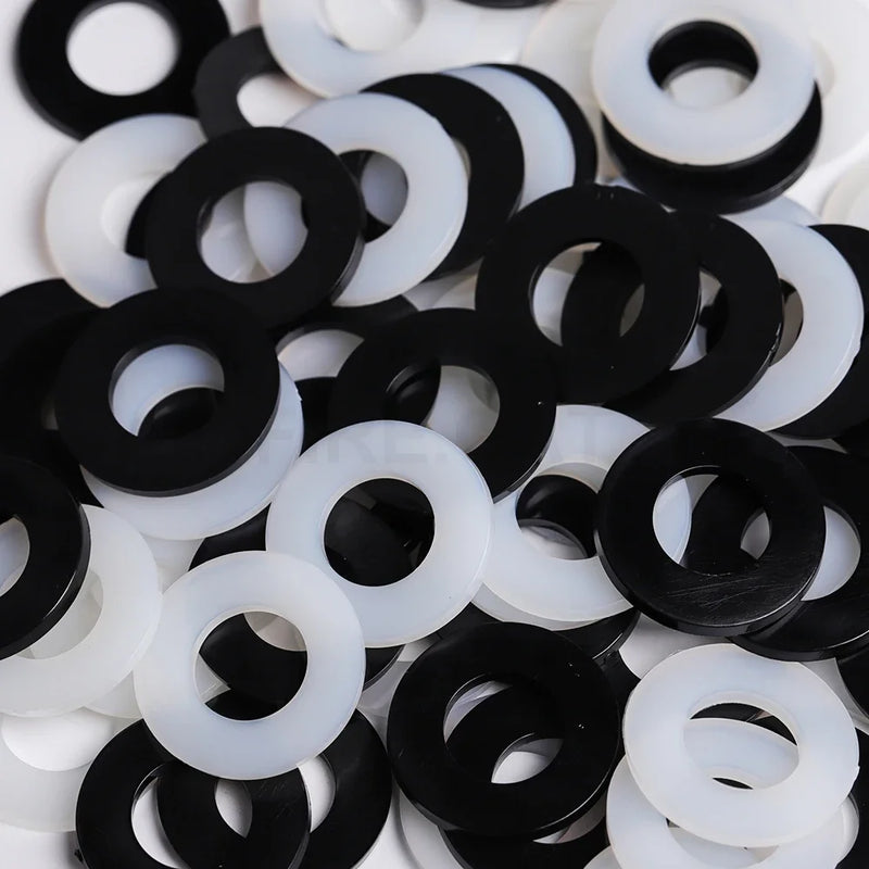 500-800 White Pieces Black Nylon Flat Washers Assortment Kit M2 M2.5 M3 M4 M5 M6 M8 M10 M12 Not Rubber Washer 9 Sizes for Bolts