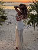 Hollow Out Backless Halter Split Long Dress Women Lace Up Off Shoulder Pleated Patchwork Holiday Dresses Party Sexy Beach Robe