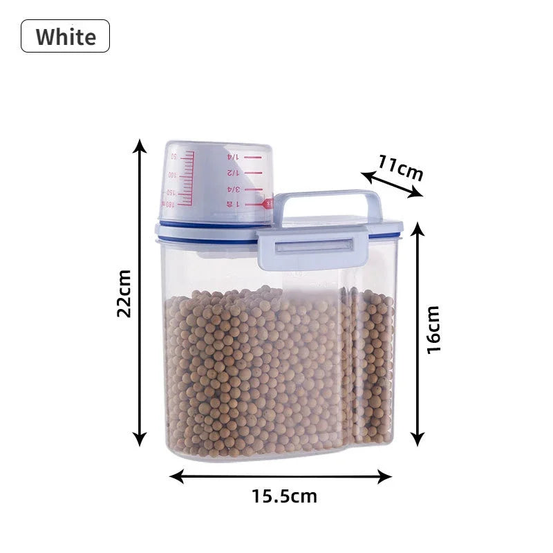 Dog Cat Food Pail Plastic Storage Tank with Measuring Cup Container Moisture-proof Sealed Jar Pet Supplies Accessories