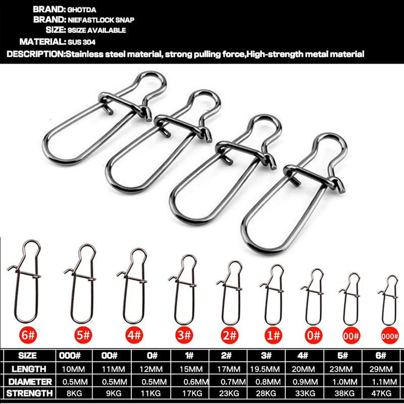 GHOTDA Strength 8kg-47kg Fishhook Lure Carabiner Tackle Tool Fly Fishing Accessorie Fishing Connector Swivel Snap Pin Strong