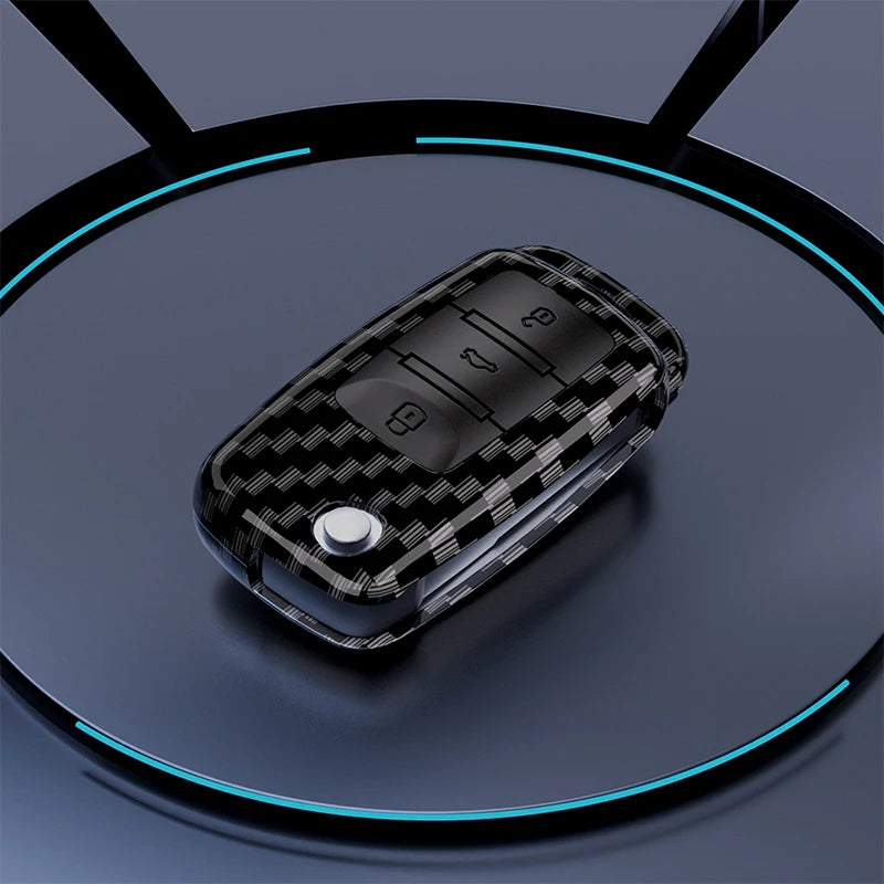 ABS Carbon Fiber Car Flip Key Case Cover For VW Volkswagen Polo Golf Passat Beetle Tiguan Seat Leon Altea Skoda Octavia Kodiaq