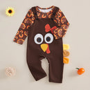 Baby Girl 2Pcs Thanksgiving Outfits Long Sleeve Turkey Print Romper Overalls Set Infant Clothing