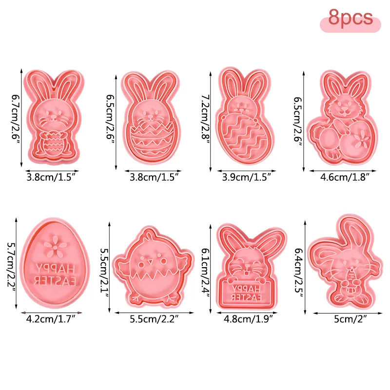 4/8pcs Easter Cookie Cutter Mold Easter Eggs Rabbit Chick Biscuit Fondant Mould For Easter Party Cake Decoration DIY Baking Tool