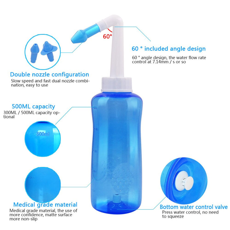 300/500ML Nasal Irrigator Nasal Wash Cleaner Spray Neti Pot Rinse Nose Cleaner Avoid Sinusitis Rhinitis Treatment Health Care