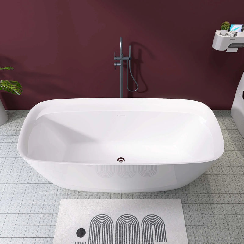 67" Acrylic Free Standing Tub - Classic Oval Shape Soaking Tub, Adjustable Freestanding Bathtub with Integrated Slotted Overflow