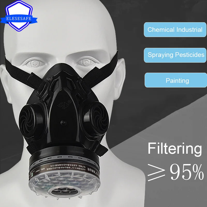 New Half Face Black Gas Mask Respirator Natural Rubber Work Safety Mask For Polishing Welding Pesticide Spraying Breath