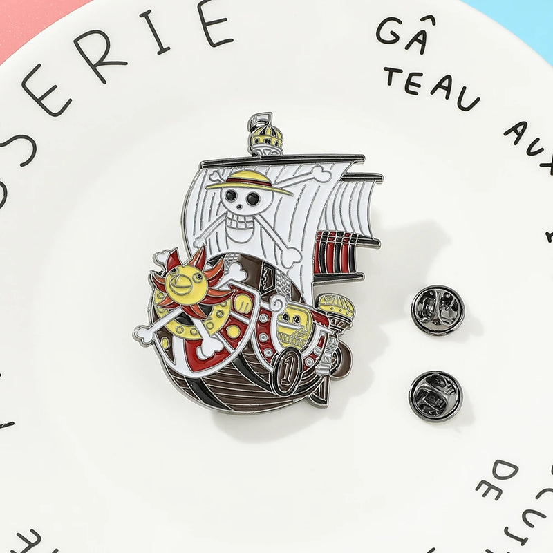 Cartoon One Piece Pirate Ship Brooch Anime Metal Enamel Pins Clothing Bag Lapel Badge Jewelry Gift for Fans Friends Accessories