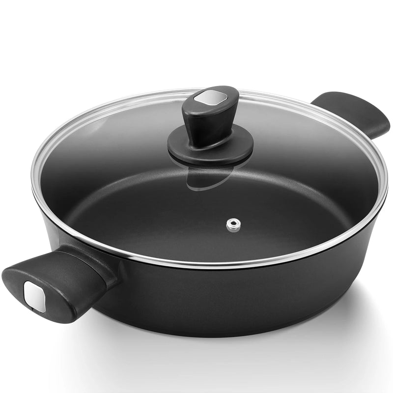 Frying Pan Induction with Lid, Sauté Pan, Serving Pan with High Rim, Cooking Pot 28 cm / 3.8 L with Anti-Scalding Handles
