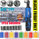 DayPlus 12V Right Angle Ratchet Wrench 3/8" Cordless Electric Screwdriver Removal Screw Nut Car Repair Lithium with 2 Batteries