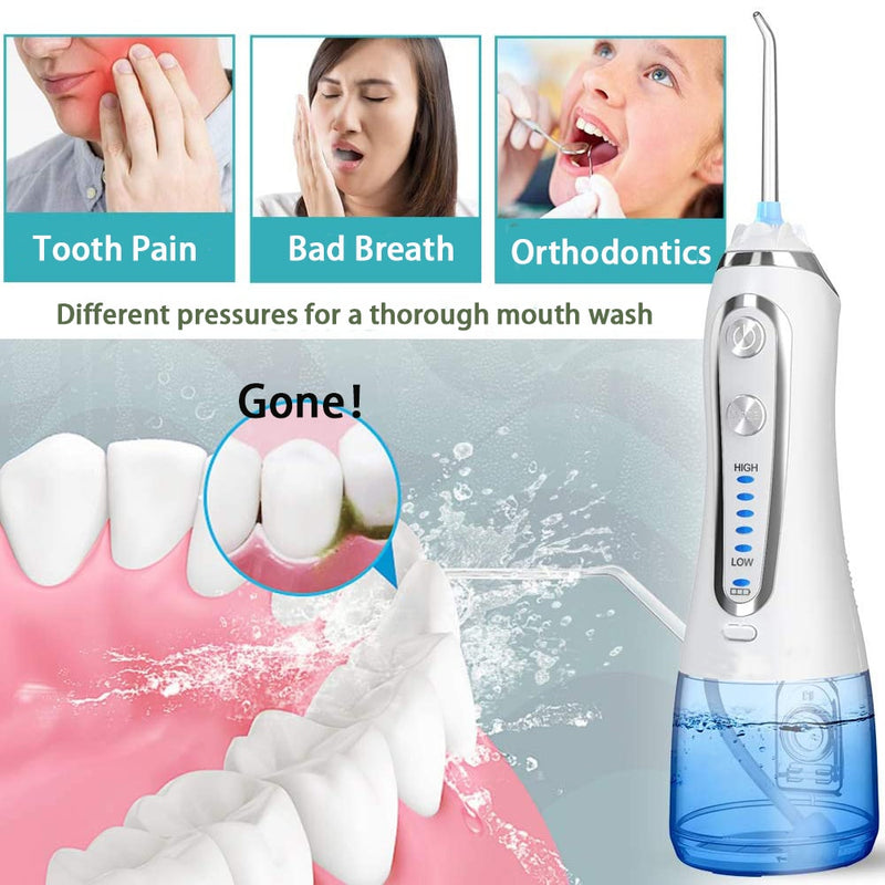 5 Mode Oral Irrigator USB Rechargeable Dental Floss 300ml Portable Dental Water Flosser Oral Water Jet &amp; Bag h2flosser Blue