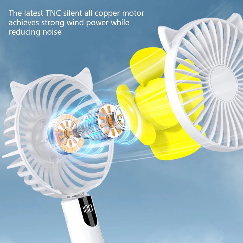 Small Handheld Fan USB Rechargeable Mute Cute Cat Ear Desktop Fans Portable Mini Air Cooler Cooling Travel Hand Fans ventilador