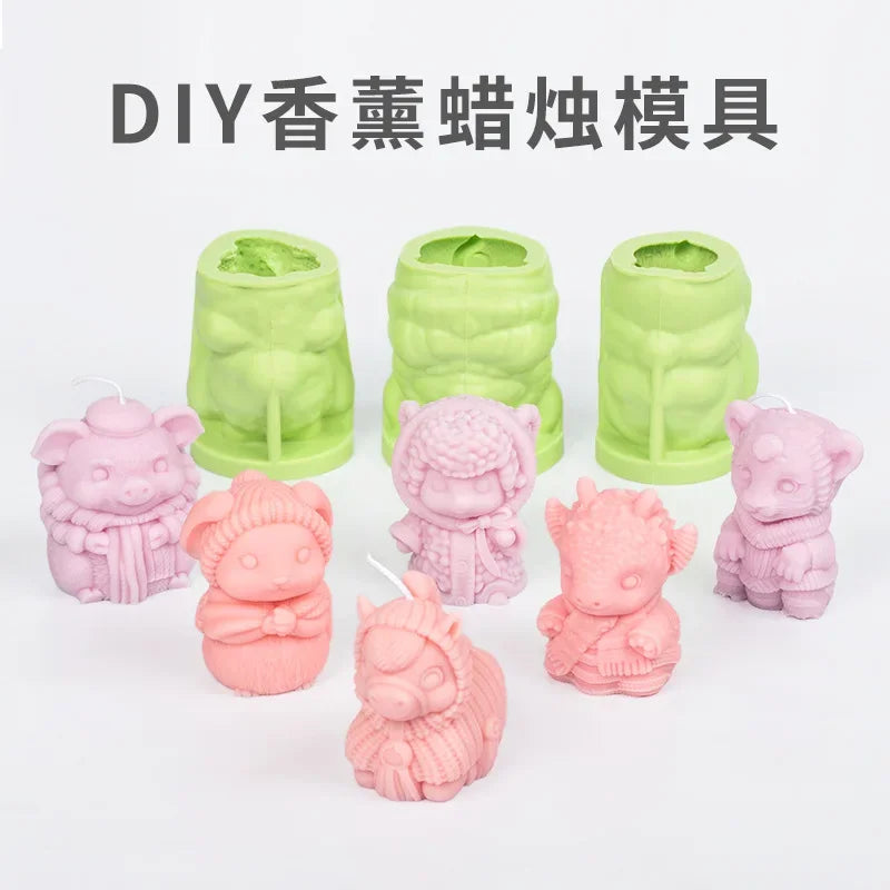 12 Zodiac Candle Silicone Mold 3D Abstract Animal Plaster Resin Making Tool Handmade Soap Ice Chocolate Cake Baking Mould