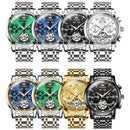 OLEVS Mechanische Herrenuhren, Automatik, Edelstahl, Wasserdicht, Datum, Woche, Grün, Mode, Klassische Armbanduhren 6607