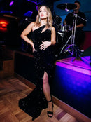 Sexy Cut Out Schlitz Stretch Pailletten Festliches Partykleid Ärmellos Bodenlang Bodycon Abendkleid Ausgehkleid Königsblau Rot Schwarz