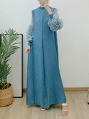 ANLAN Miyake Pleated Maxi Long Dress Mesh Petal Sleeve Half Turtleneck Formal Dresses for Women 2024 New Hot Sales 6KK9927