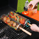 Stainless Steel Grill Basket with Wood Handle Scald Proof BBQ Rolling Grilling Basket Outdoor Camping BBQ Rack Grill Accessories