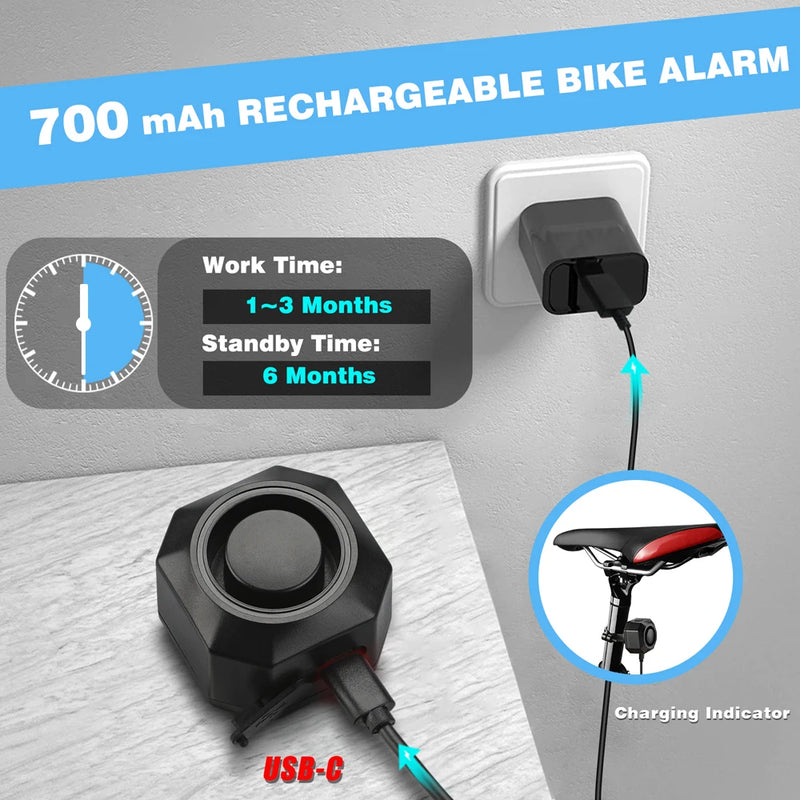 Rockbye Bicycle Alarm Wireless USB Charging Bike Vibration Alarm IPX5 Waterproof Motorcycle Scooter Burglar System