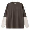 2025 Autumn Man Fake 2 Pieces 320gsm Sweatshirt Unisex Oversized Contrast Color Long Sleeve T Shirts Y2K Clothing