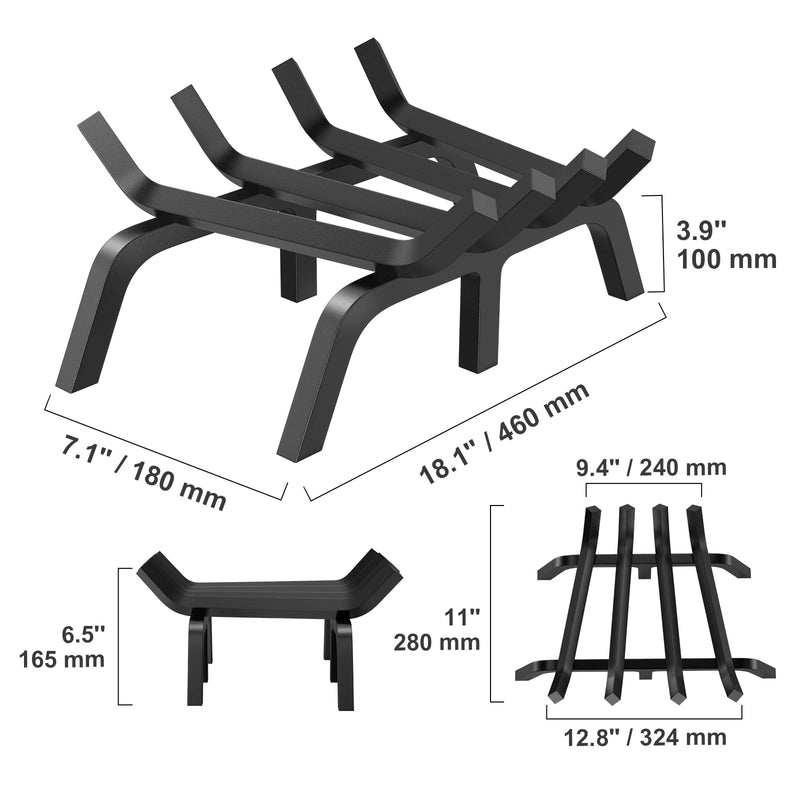 SucceBuy Fireplace Log Grate Fireplace Grate with 6 Legs 3/4’’ Solid Powder-coated Steel Bars Log Firewood Burning Rack Holder
