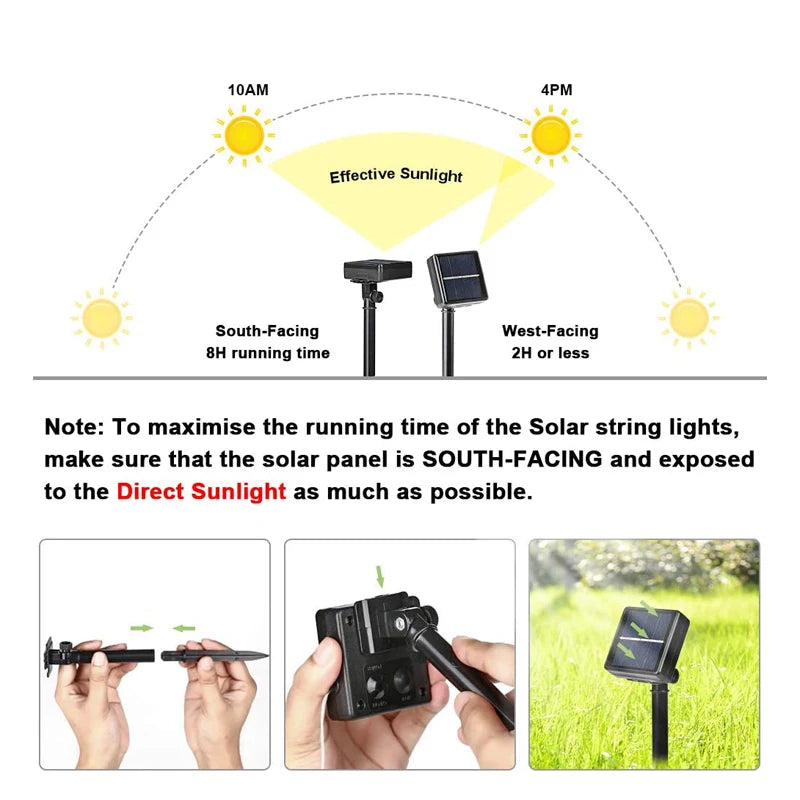 Outdoor Solar String Lights Waterproof Garden Fairy Lights with 8 Lighting Modes for Patio Trees Christmas Wedding Party Decor