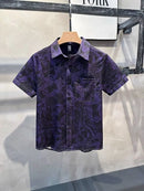 Large Size Cartoon Purple Short-sleeved Floral Shirt Men's Summer Dark Retro Hong Kong Style Handsome Hawaiian Shirt