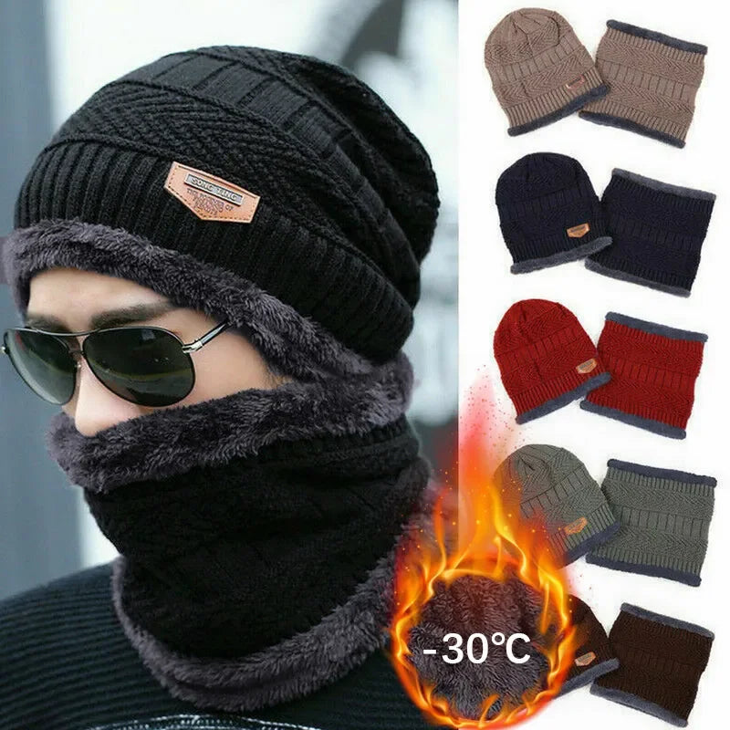 Winter Beanie Hat For Men Knitted Hat Winter Cap Beanie Women Thick Wool Neck Scarf Cap Balaclava Mask Bonnet Hats