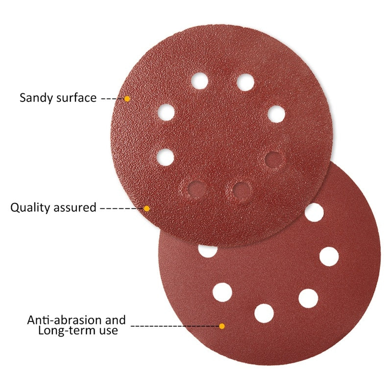 100/60pcs 125mm Sandpaper Round Shape Sanding Discs Hook Loop Sanding Paper Buffing Sheet Sandpaper 8 Hole Sander Polishing Pad