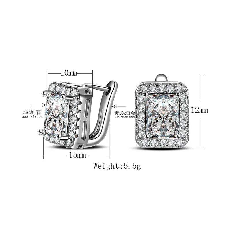 2020 Square 925 Silver Needle Jewelry Big Crystal Stduy Earring for Woman New Gift Wholesale Brincos Boucle D'oreille Femme