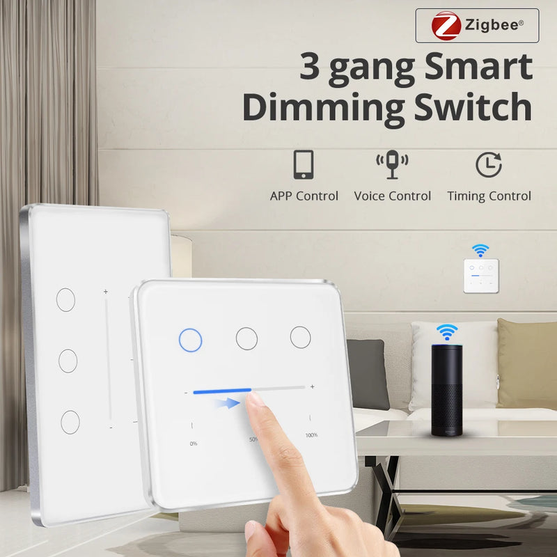 Zemismart Zigbee EU US Dimmer Light Switch 3 Gang With Neutral Interruptor Work with Tuya Alexa Google Home Smart Life App