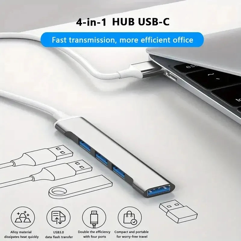 Boost Your Productivity with This 4-in-1 USB C Hub - Compatible with MacBook, Mac Pro, Mac Mini, IMac, Surface Pro, XPS, PC, Fla