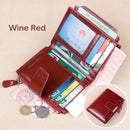 Fahion Women Genuine Leather Wallet RFID Blocking Short Multi Function Large Capacity Zipper Coin Purse Money Clip