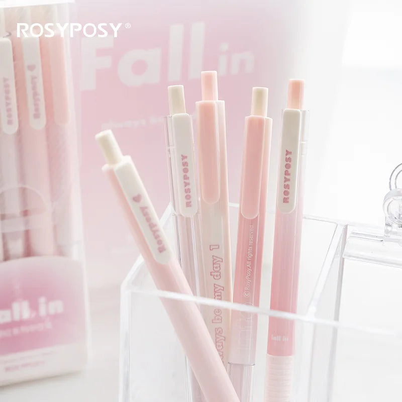 RosyPosy Gradient Pen Set Teenage Heart Office Push Action Water Pen Brush Pen Neutral Pen Ballpoint Pen Student Supplies