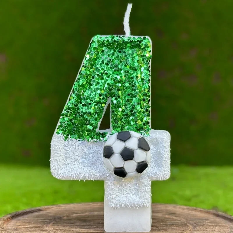 Glitter Green White Football Numbers 0-9 Candle Cake Toppers Cake DIY Decoration for Football Theme Anniversary Party Decoration