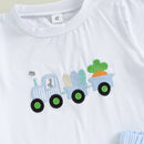 Children s Boys Easter Outfits with Bunny Rabbit Embroidery Crew Neck Short Sleeve Tops and Elastic Waist Shorts 2-Piece