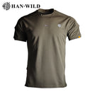 HAN WILD Multicam T-Shirt Oberteile Taktische Hemden Sommer Unifarbenes Shirt Herren Combat Kurzarm Schnelltrocknende Camping Wanderkleidung