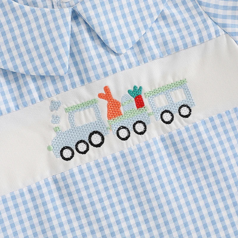 Infant Easter Bunny Romper Sleeveless Round Neck Train Embroidery Jumpsuit Baby Boy Newborn Playsuit Outfit Costume