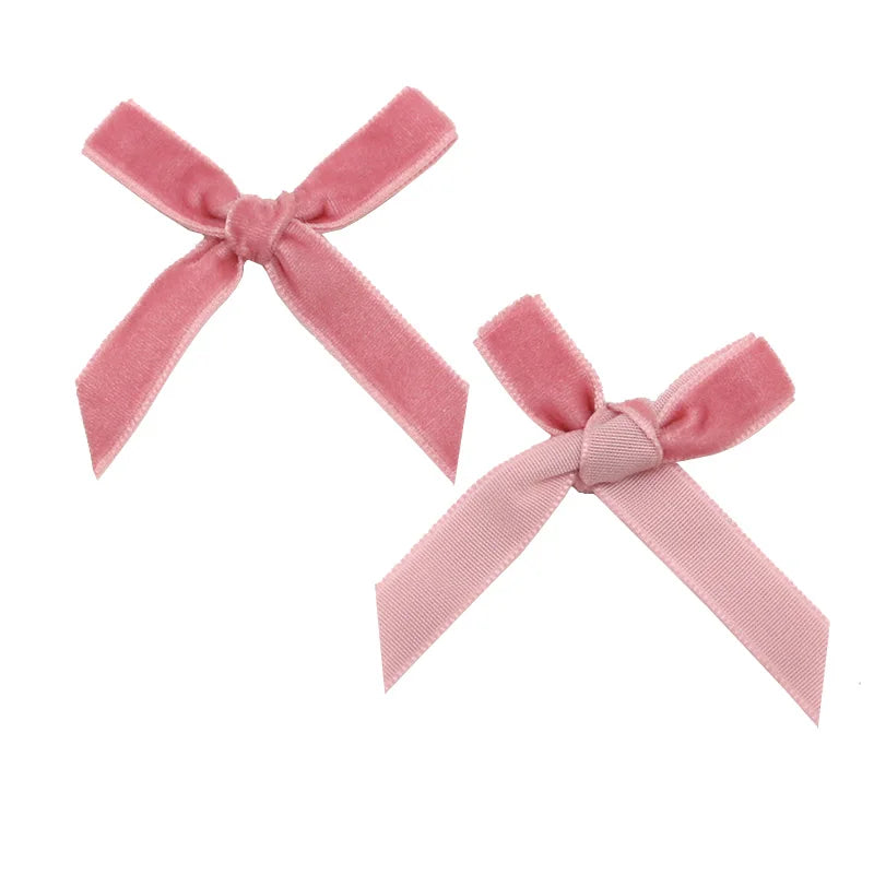 (50 Pcs/pack)5x5cm Velvet Bow Flesh Pink Ribbon Bows Small Size Polyester Satin Ribbon Bow Flower Craft Decoration DIY