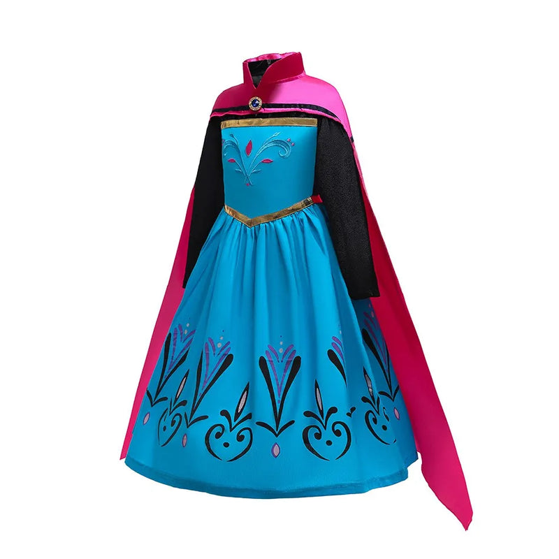 Girls Elsa Coronation Dress Up Long Sleeve Snow Queen Halloween Party Princess Costume Kids Christmas Elza Fancy Clothes Cloak