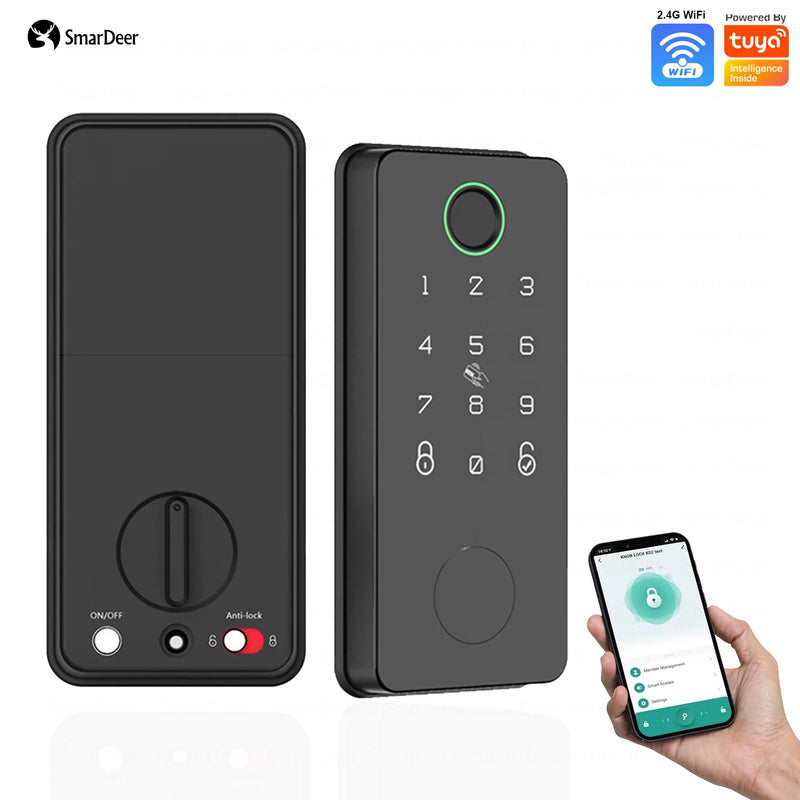 SmarDeer Electronic Door Lock for Tuya Lock with Deadbolt lock Fingerprint Lock Keyless entry with SmartLife App Remote unlock