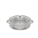 3 Tiers Stainless Steel Steamer 28cm Overlapping Steaming Pot Cookware Kitchen Soup Steamer Cooker Set Silver with Glass Lid
