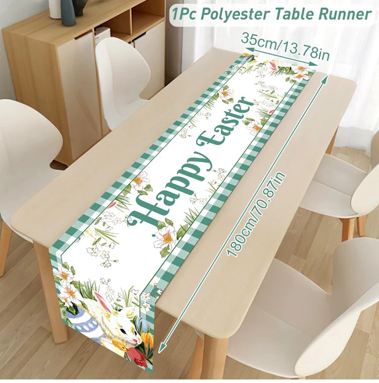 35x180cm Easter Table Runner Watercolour Bunny Eggs Table Runner Easter Decor for Kitchen Dining Table Home Party Decorations