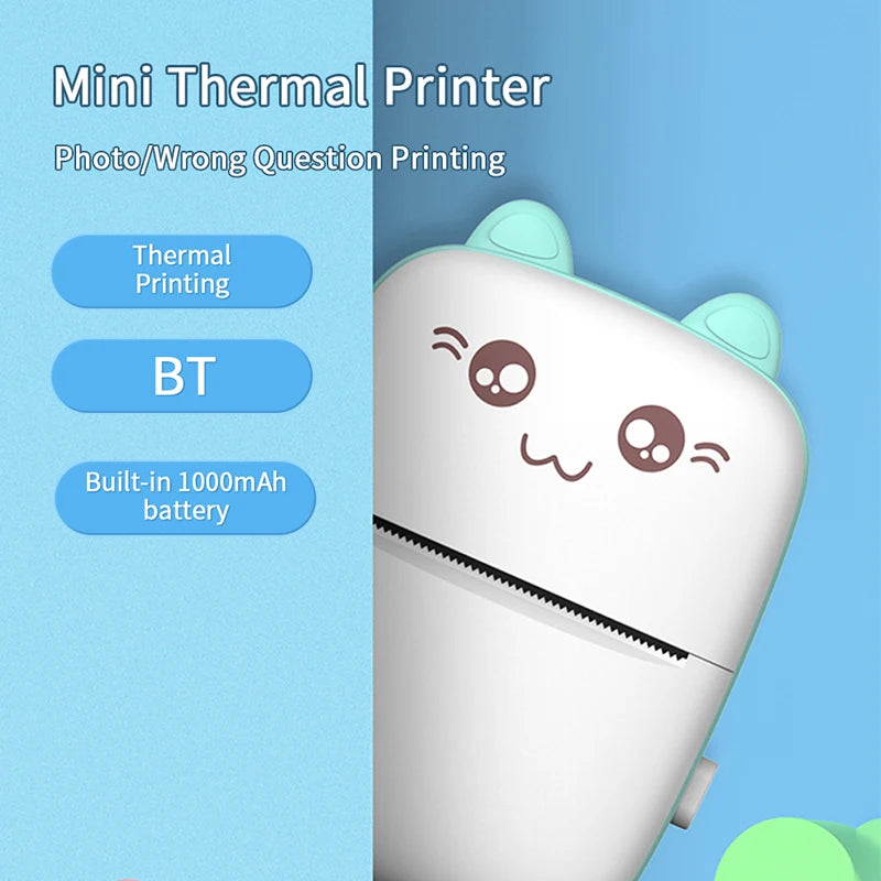 KGG Portable Thermal Printer Wireless BT 203dpi Photo Label Memo Wrong Question Printing USB Cable No Ink Print Mini Printer