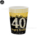 40th Birthday Party Disposable Tableware Plate Cup Napkin Black Gold Party Decorations Birthday Balloon 40 Years Party Supplies
